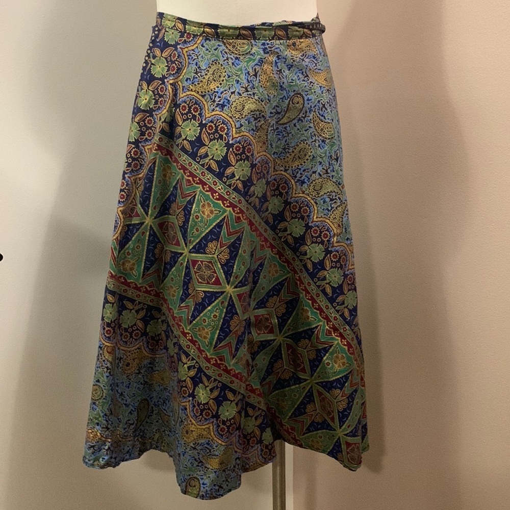 PAISLEY Gold Design Wrap Midi Skirt Size S